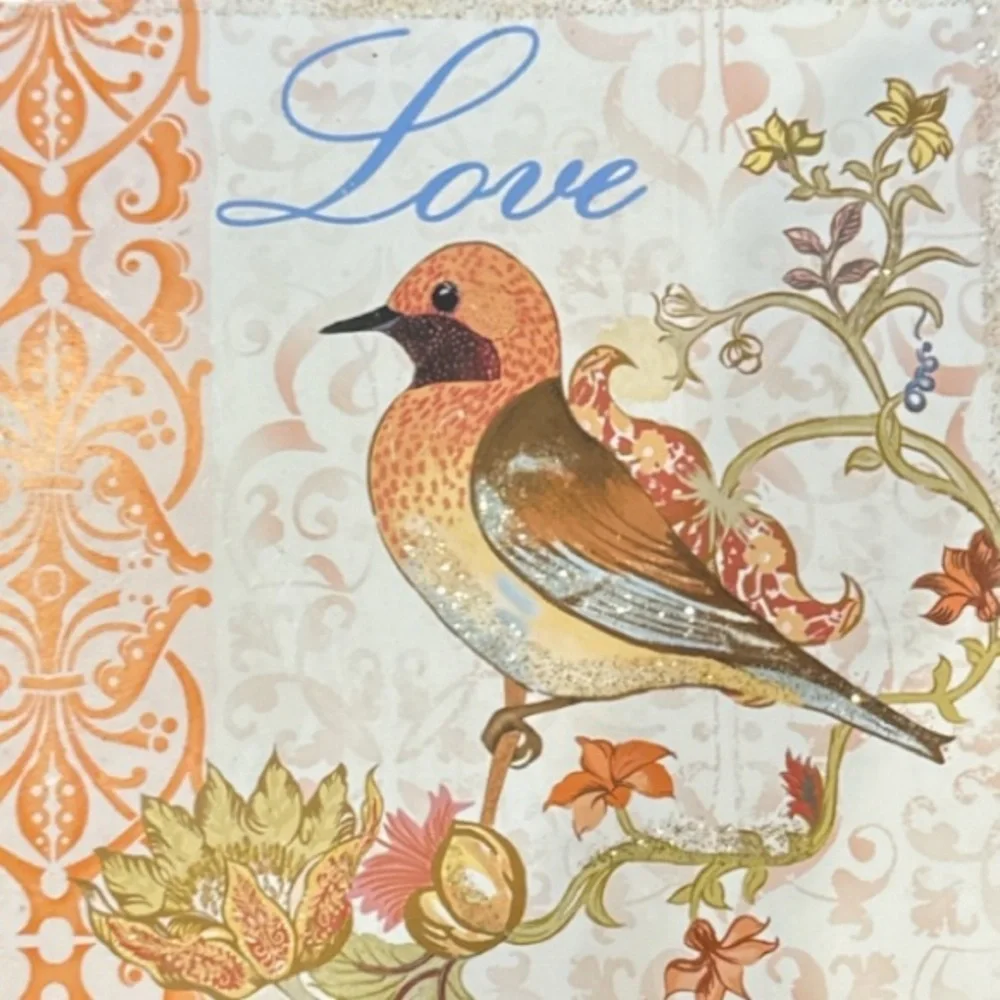 Ashland Decorative Orange Multi Square Tin Love & Bird Themed Wall Hanging NWT